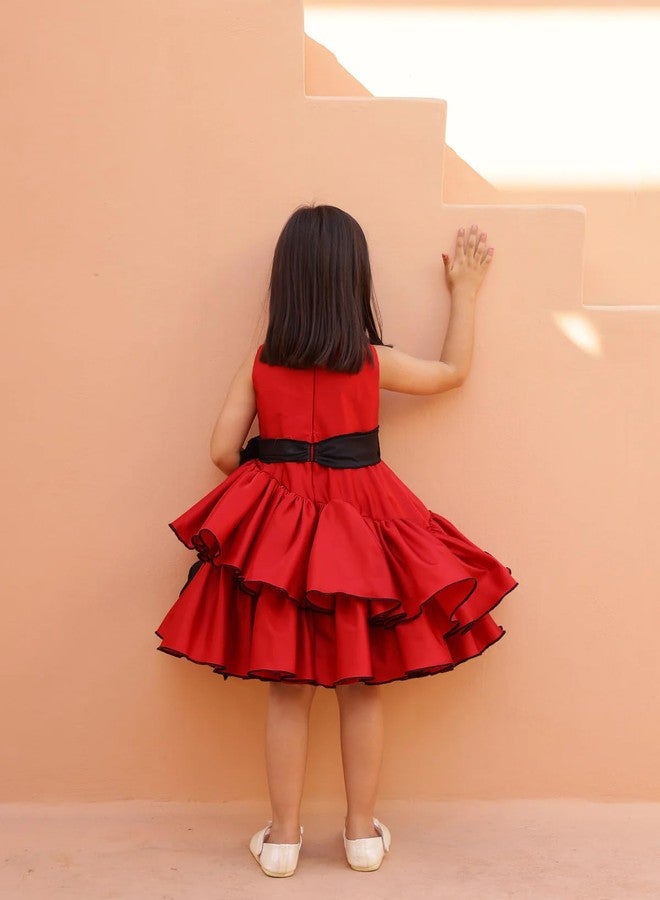 PINK WINGS Girls Taffeta Knee Length Party Dress Frock (in, Age, 7 Years, 8 Years, Regular, Red) - Image 4